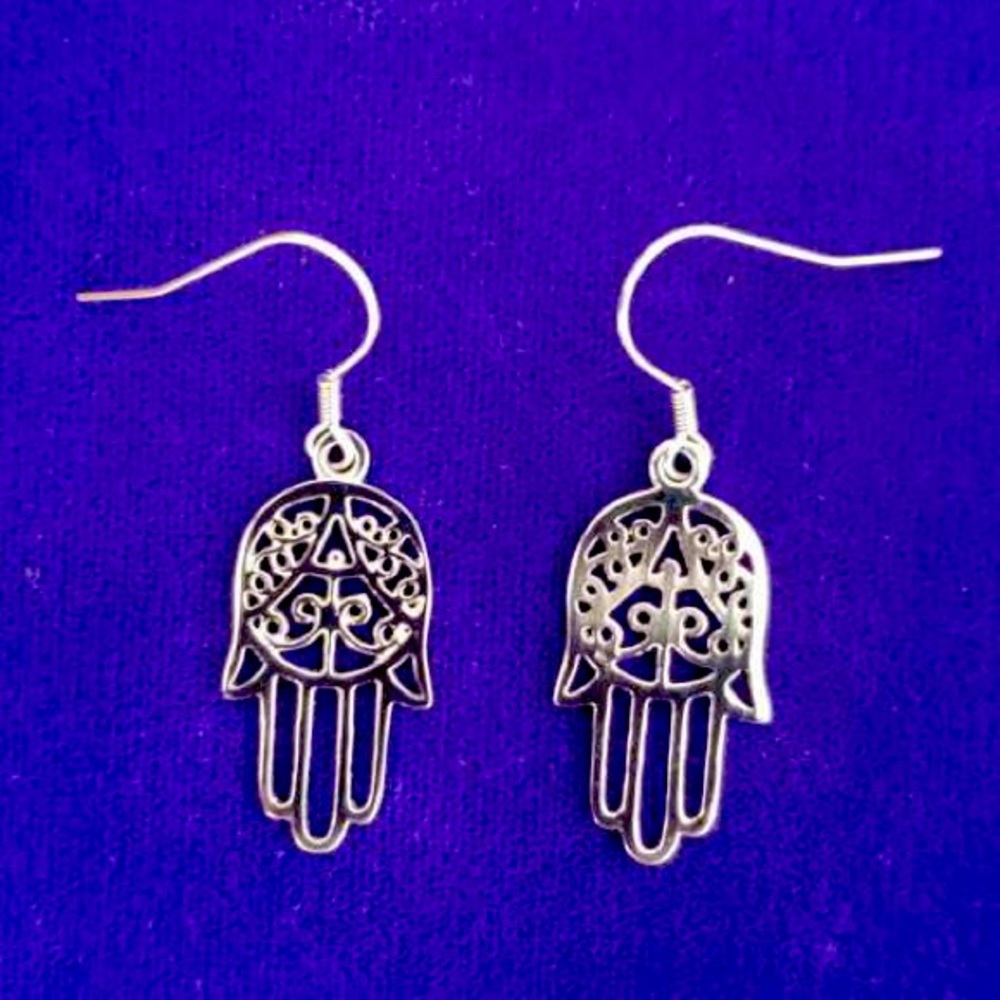 925 Sterling Silver Hamsa Drop Earrings